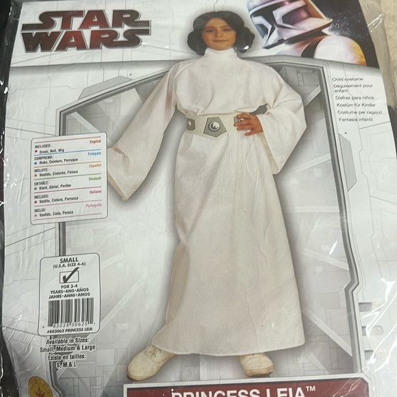 PRINCESS LEIA STAR WARS COSTUME. New in pkg. child size  4-6. Age 3-4. - Picture 1 of 3